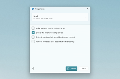 Screenshot dell'estensione shell PowerToys Image Resizer per Windows.