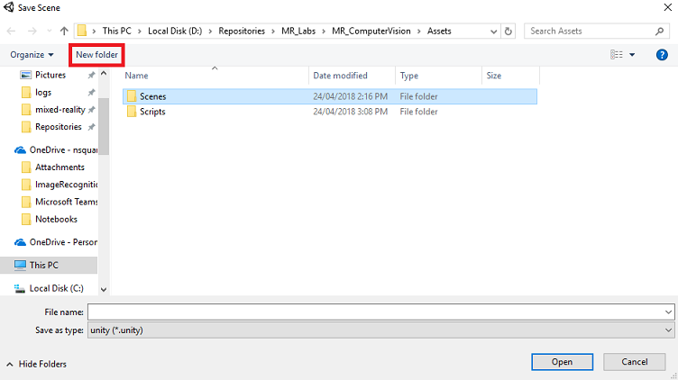 Creare una nuova cartella script