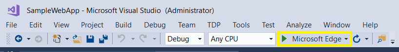 Screenshot dell'esecuzione dell'app Web in Visual Studio