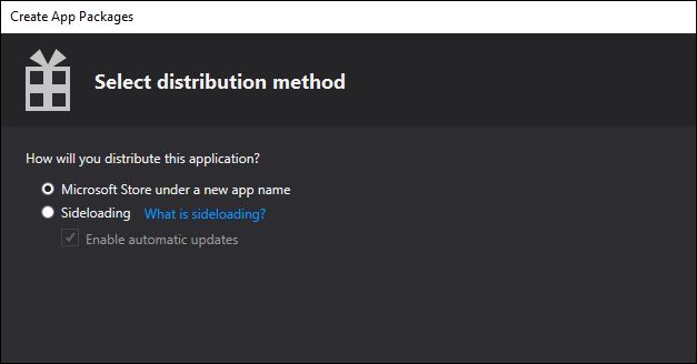 Crea la finestra di dialogo Pacchetti visualizzata con Microsoft Store