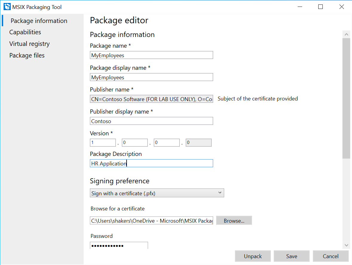 Editor di pacchettipkg Info1