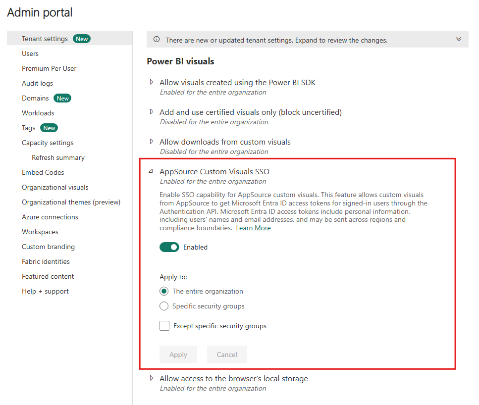 Screenshot dell'opzione di autenticazione trovata nelle impostazioni del tenant.