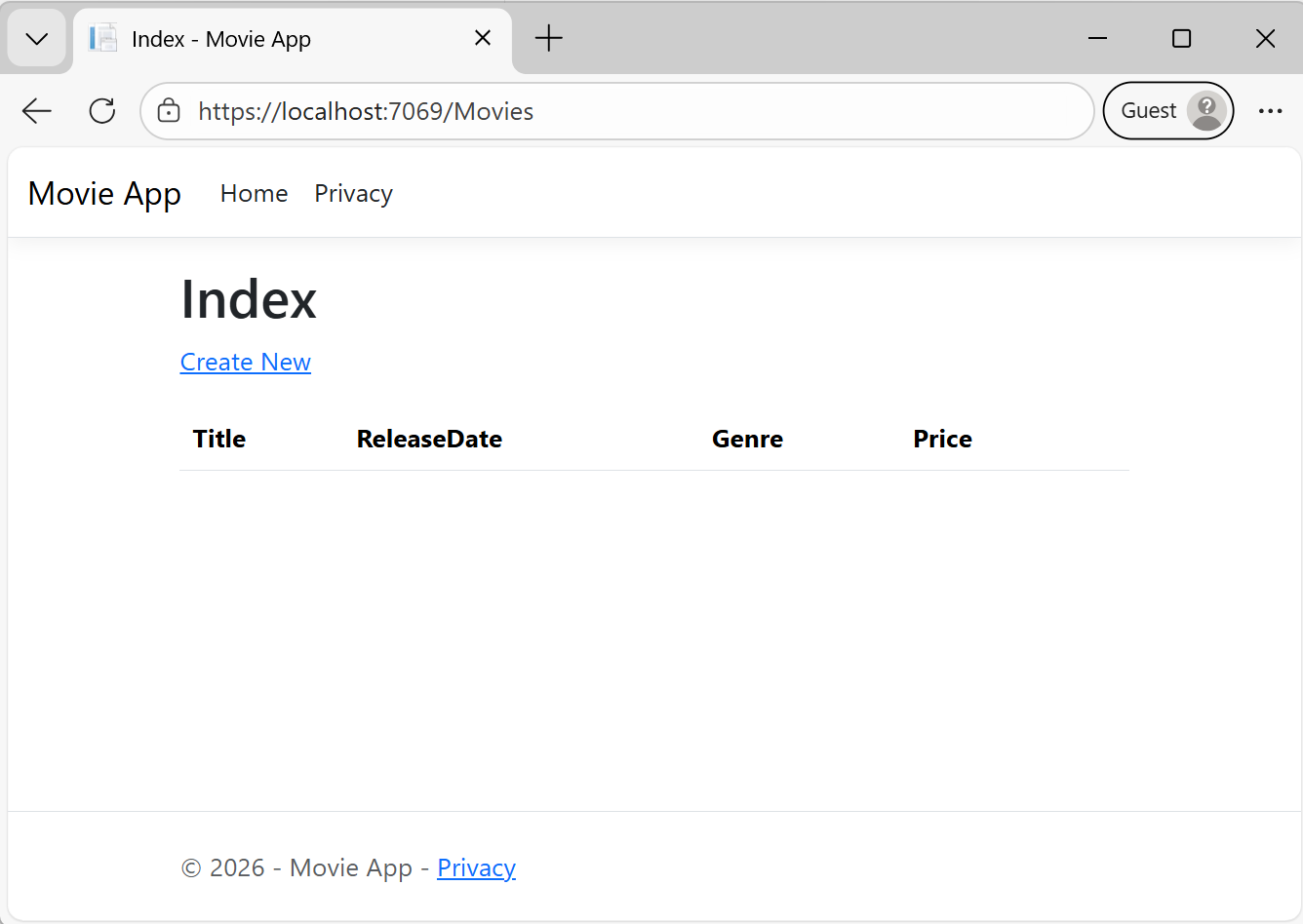 App che mostra la visualizzazione Movie App.