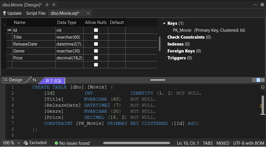 Le tabelle dei film si aprono in Designer.
