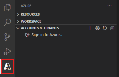 Screenshot che mostra come accedere ad Azure in VS Code.