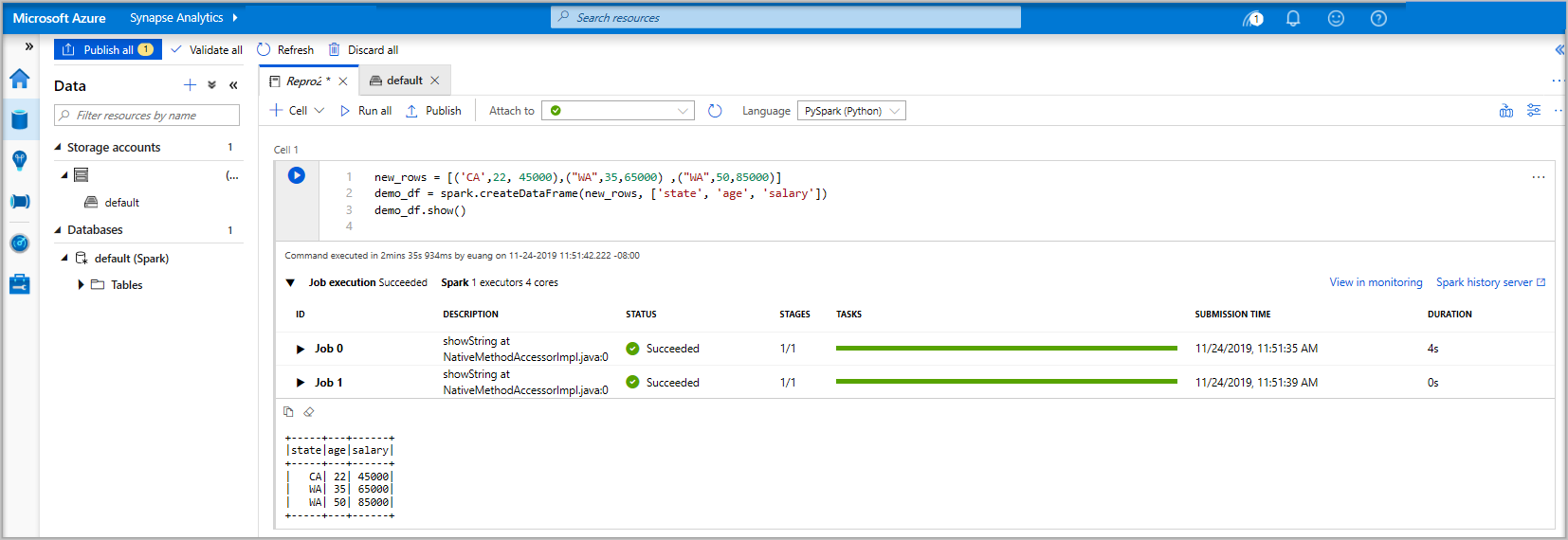 Output dall'esecuzione di una cella