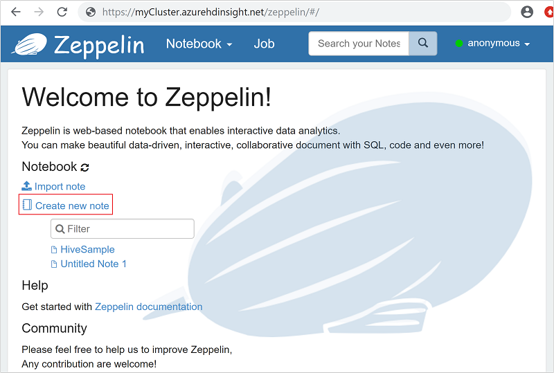 Zeppelin di HDInsight Interactive Query.