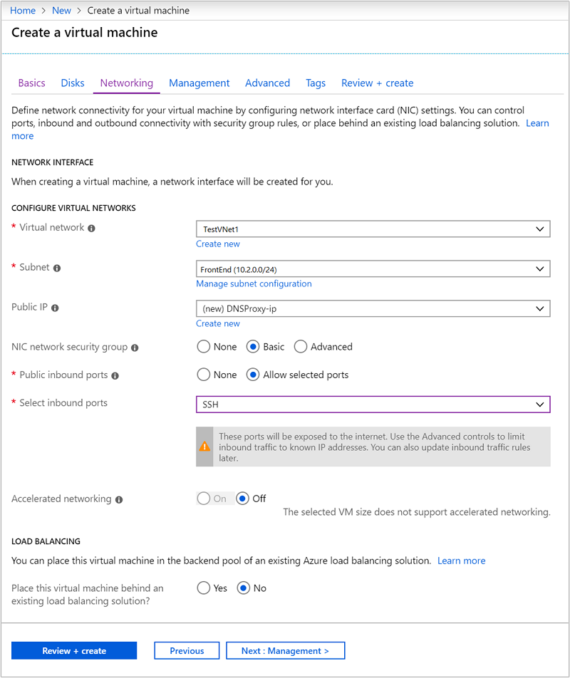 HDInsight Virtual network settings.