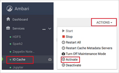 Abilitazione del servizio IO Cache in Ambari.