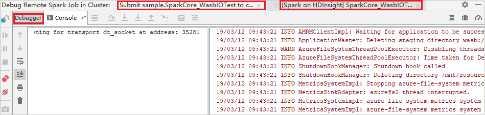 Scheda Debug processo Spark remoto intelliJ.