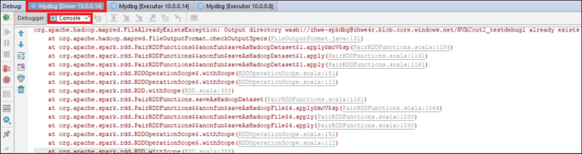 Invio dell'errore del processo Spark remoto in intelliJ.
