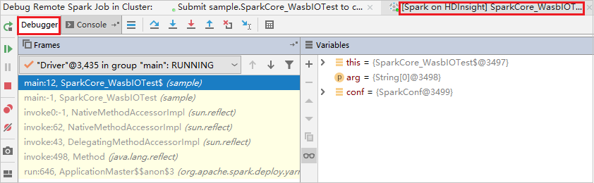 Errore durante il debug del processo Spark remoto intelliJ.