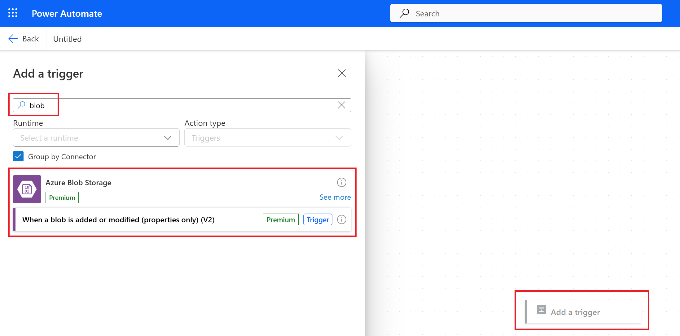 Screenshot della finestra di dialogo dei connettori di ricerca e dei trigger.