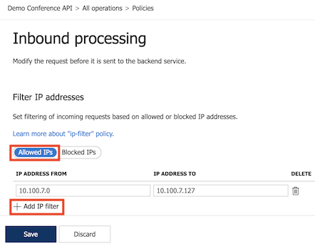 Configurare gli indirizzi IP consentiti