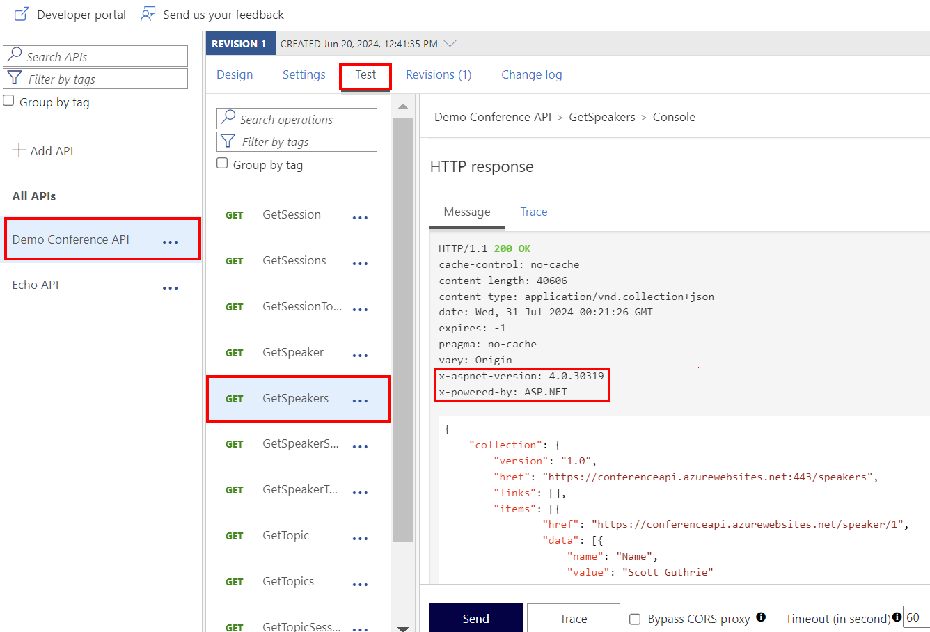 Risposta API originale