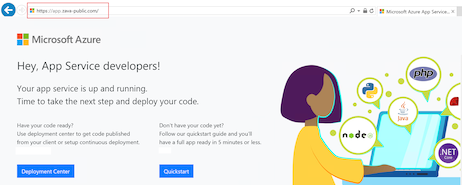 Screenshot di una finestra del browser che mostra un test per verificare l'accesso al nome di dominio dell'app.