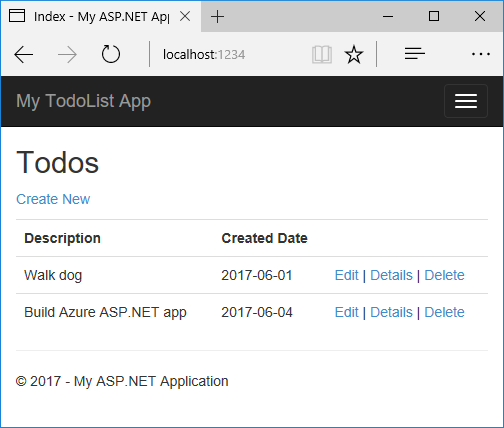 Finestra di dialogo Nuovo progetto ASP.NET