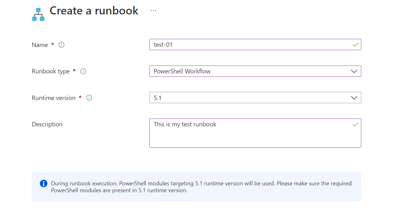 Opzioni del runbook del flusso di lavoro PowerShell dal portale