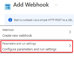 Aggiungere la pagina webhook con i parametri evidenziati.