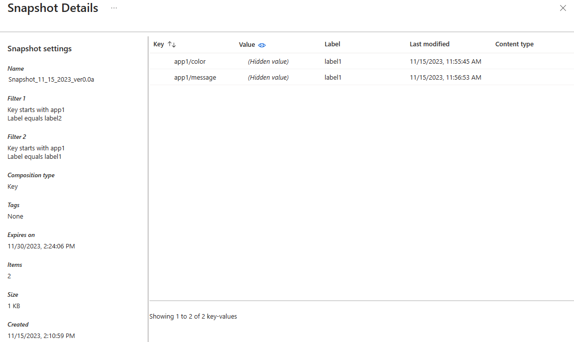 Screenshot della visualizzazione dettagliata di uno snapshot archiviato.