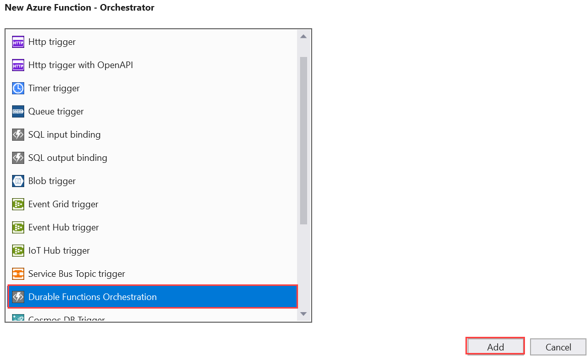 Screenshot di Select durable template (Seleziona modello durevole).