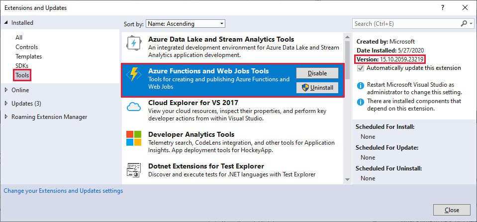 Verify the Functions tools version