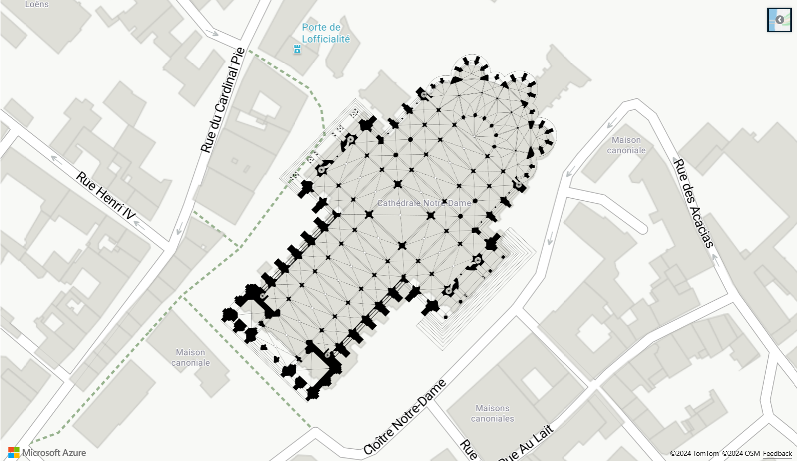 Screenshot che mostra una mappa con Overlay del terreno KML visualizzata come livello immagine.