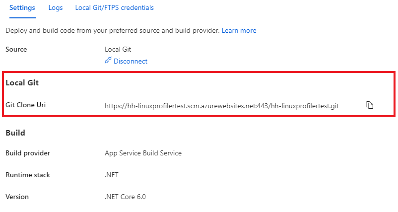 Screenshot che mostra la configurazione del repository Git locale.