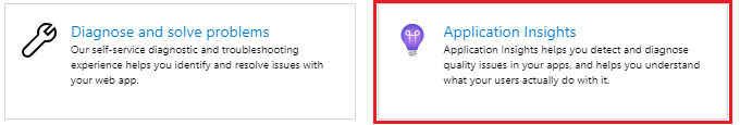 Screenshot che mostra la selezione del pulsante Application Insights.