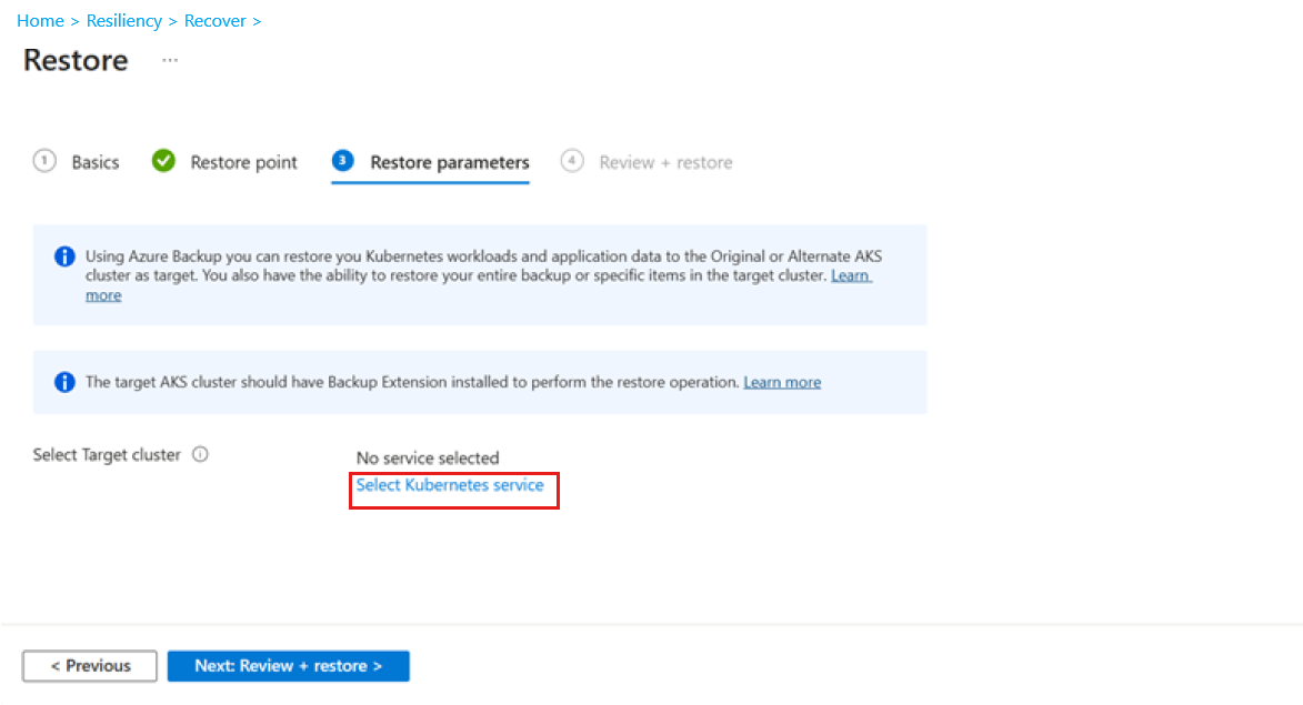 Screenshot che mostra come avviare la selezione dei parametri.