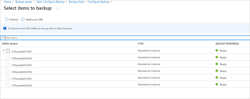 Screenshot che mostra come selezionare i database di cui eseguire il backup.