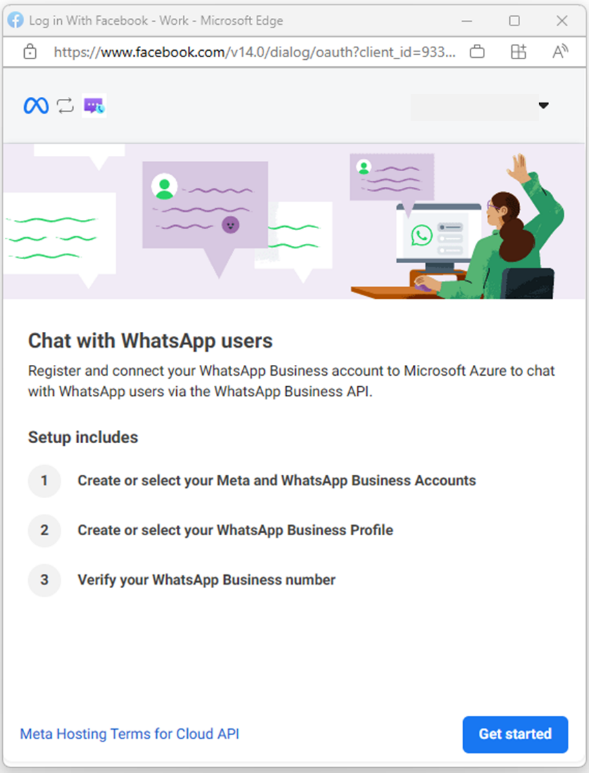 Screenshot che mostra Attività iniziali per la registrazione dell'account WhatsApp Business con Azure.