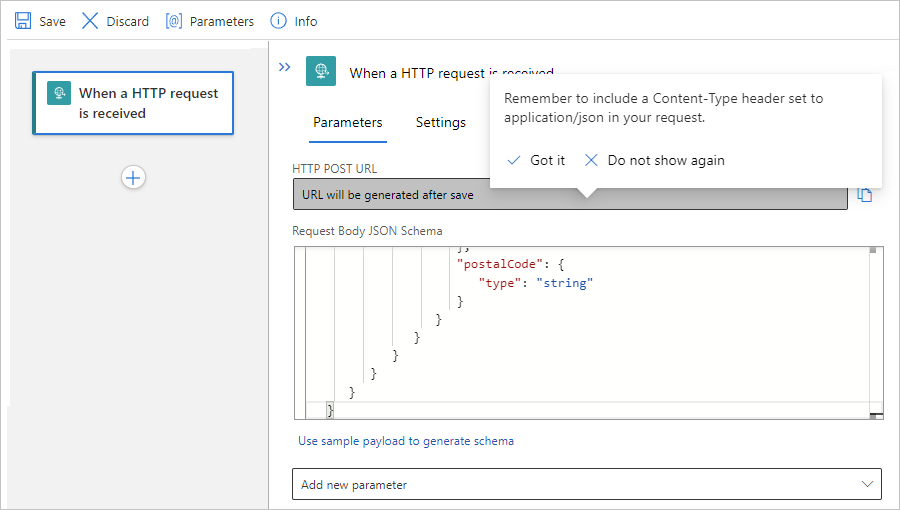 Screenshot showing Standard workflow, Request trigger, and reminder to include 