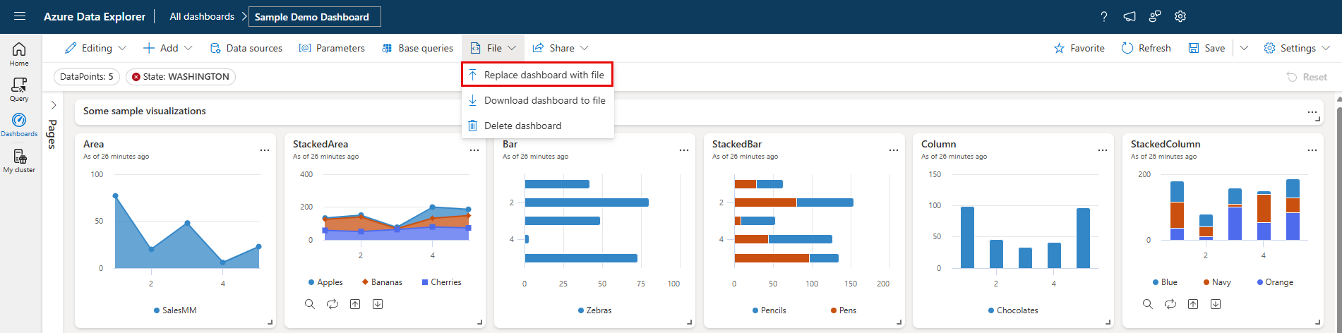Screenshot del dashboard, che mostra l'opzione da sostituire con il file.