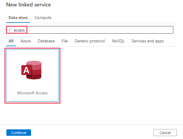 Seleziona il connettore Microsoft Access.
