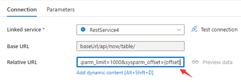 Screenshot che mostra un'altra configurazione per inviare più richieste le cui variabili si trovano in Parametri di query.