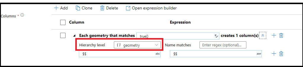 Lo screenshot mostra la struttura appiattita della colonna derivata.