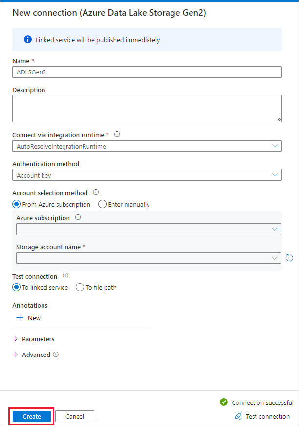 Creare una pagina del servizio di collegamento ADLS Gen2