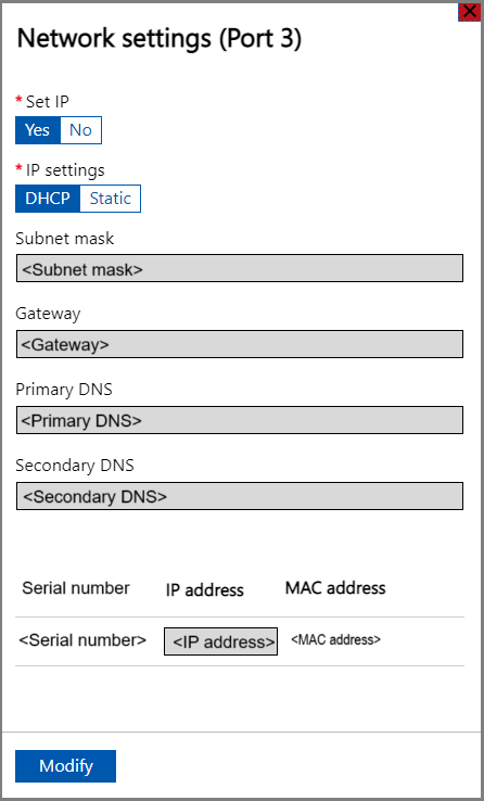Impostazioni di rete della porta 3 nell'interfaccia utente Web locale