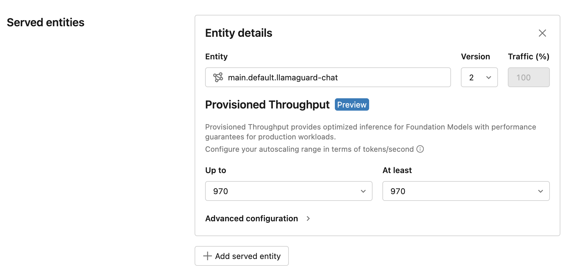 Servizio LLM con throughput provisionato