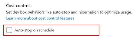Screenshot della pagina Modifica macchina di sviluppo pool che mostra l'opzione Arresta automaticamente le macchine di sviluppo secondo la pianificazione deselezionata.