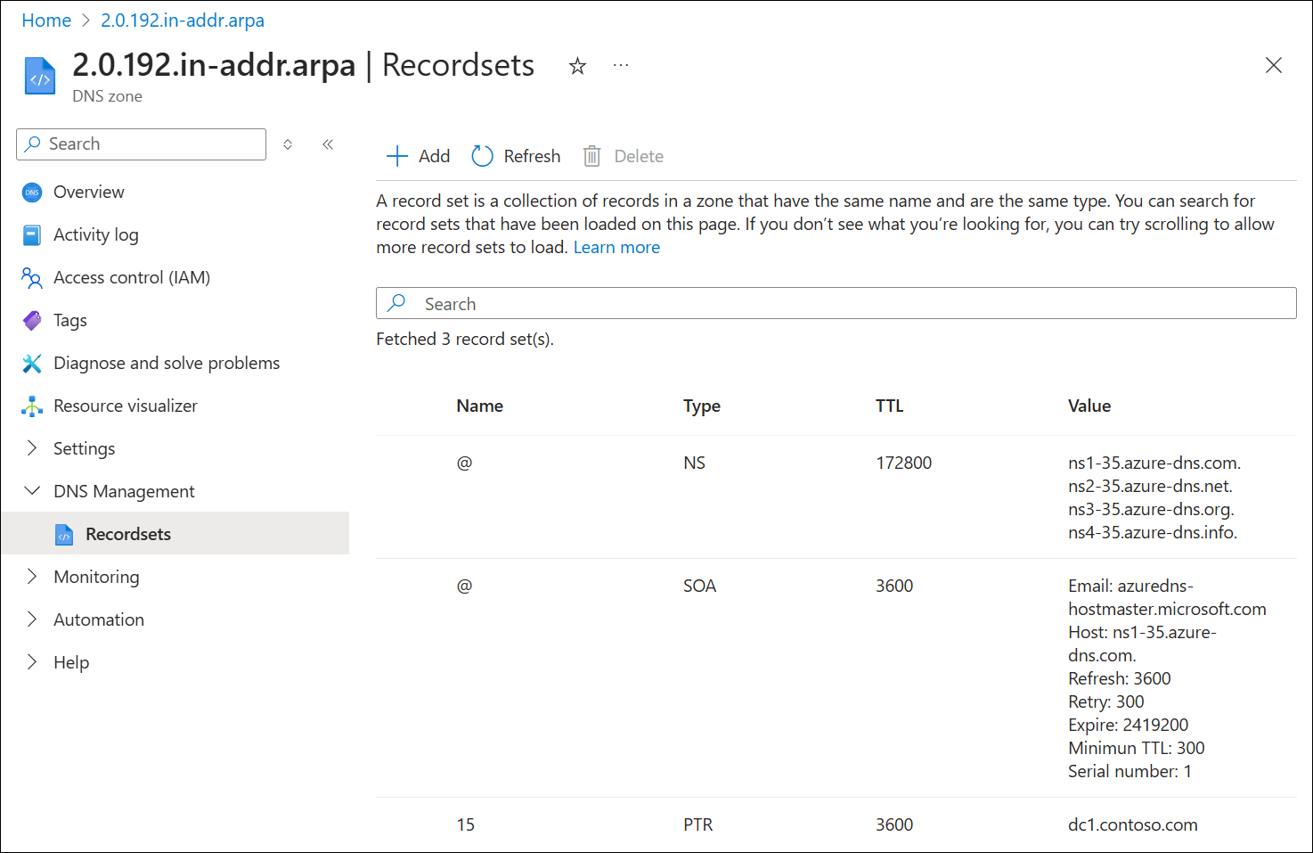 Screenshot del record del puntatore IPv4 nella pagina di panoramica.