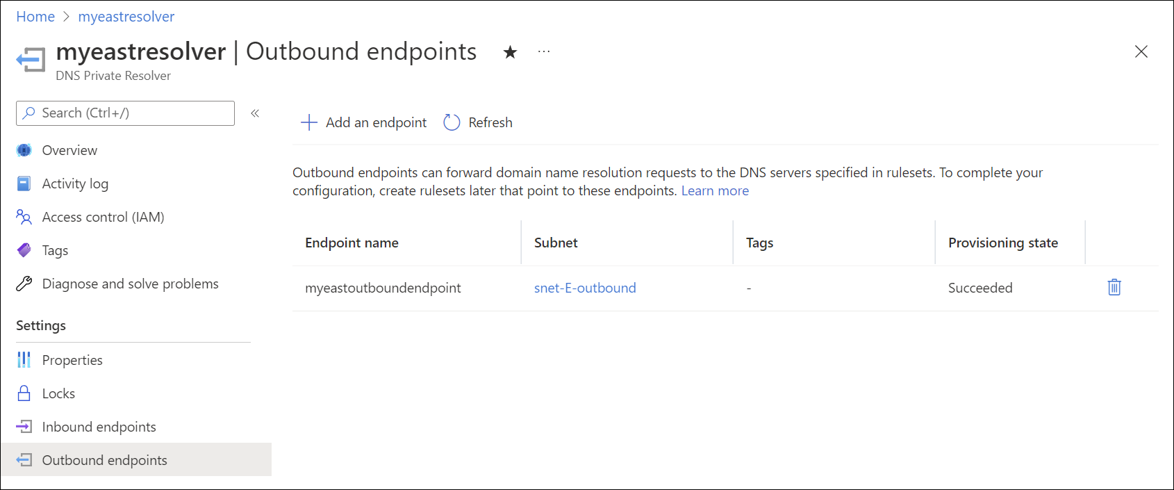 Visualizza gli endpoint in uscita