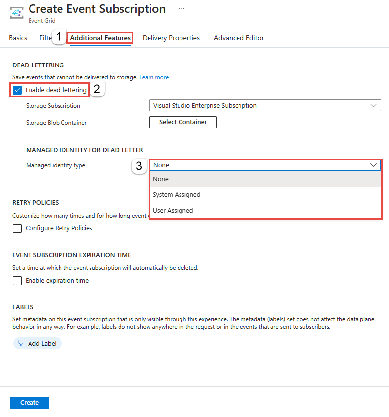Screenshot dell'abilitazione di un'identità assegnata dal sistema per i messaggi non recapitabili.