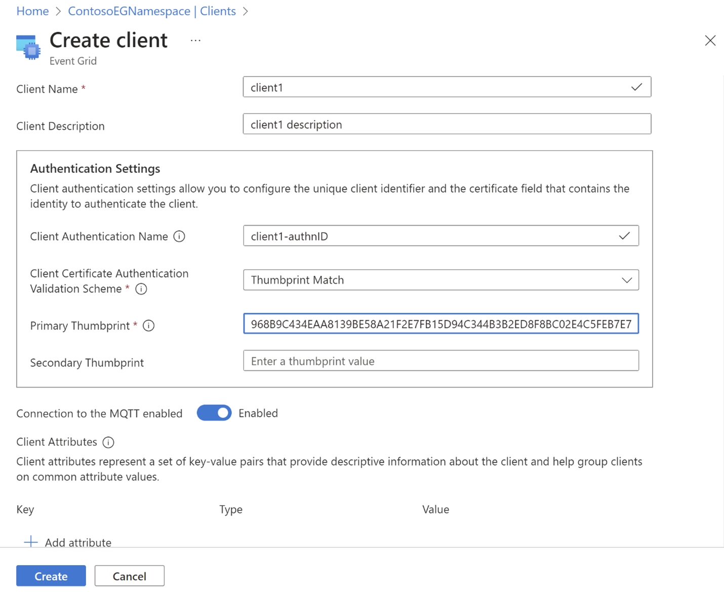 Screenshot che mostra i metadati client con lo schema di autenticazione identificazione personale.