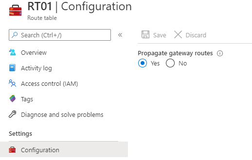 Propagazione della route del gateway di rete virtuale