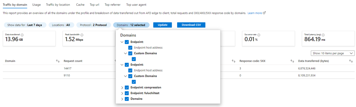 Screenshot di Report per la dimensione del dominio.