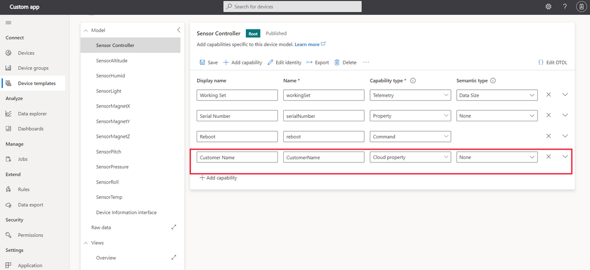Schermata che illustra il procedimento per aggiungere le proprietà del cloud.