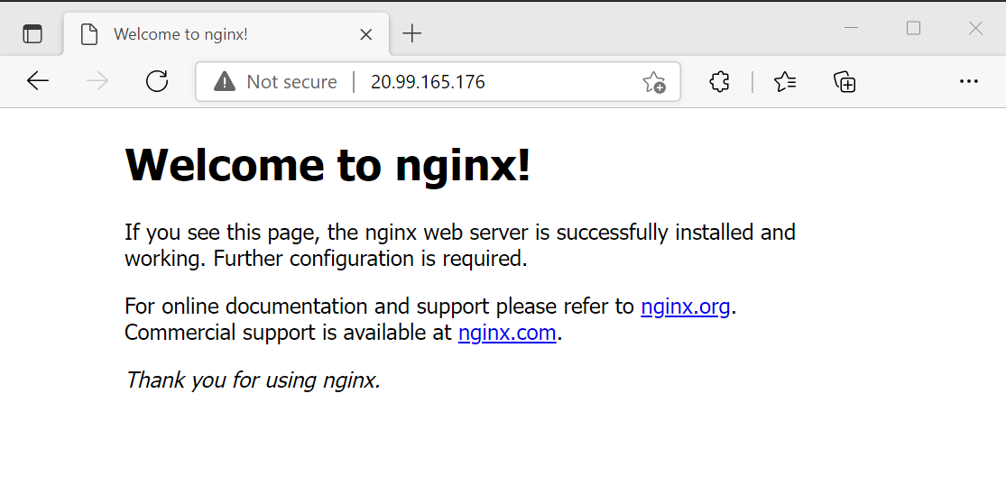 Screenshot del test del server Web NGINX.