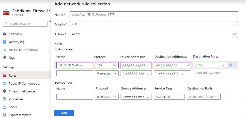 Configurare la regola di rete per il firewall